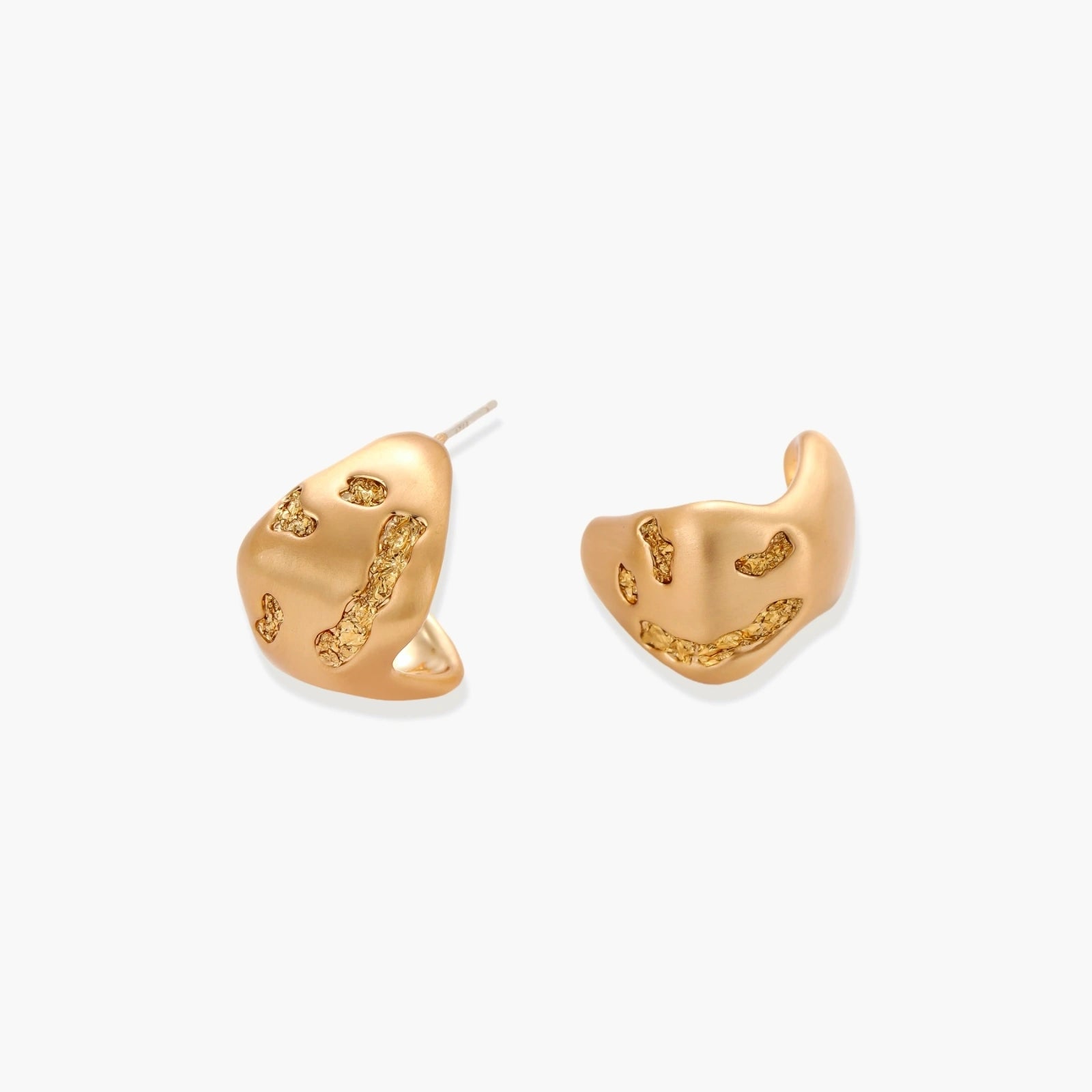 Organic-shaped stud earrings with flowing textural waves in eco-zinc alloy, featuring artistic curved design