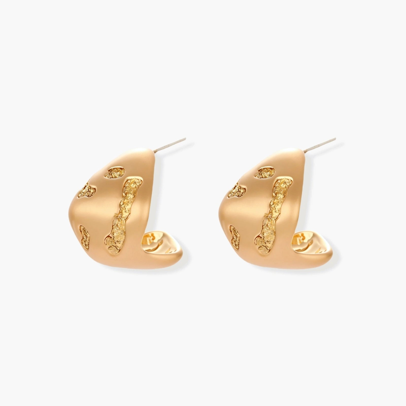 Organic-shaped stud earrings with flowing textural waves in eco-zinc alloy, featuring artistic curved design