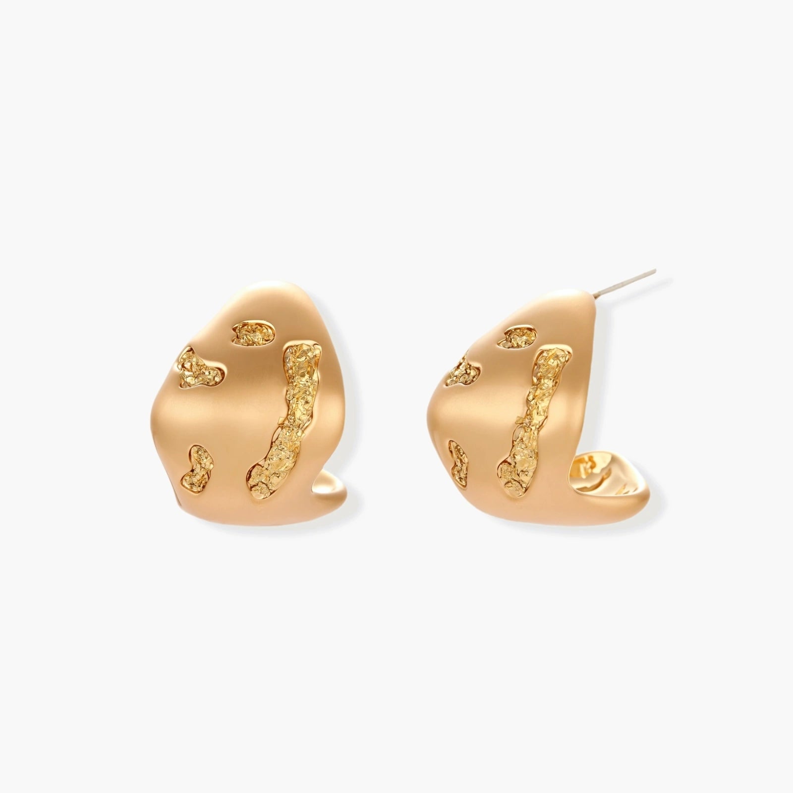 Organic-shaped stud earrings with flowing textural waves in eco-zinc alloy, featuring artistic curved design