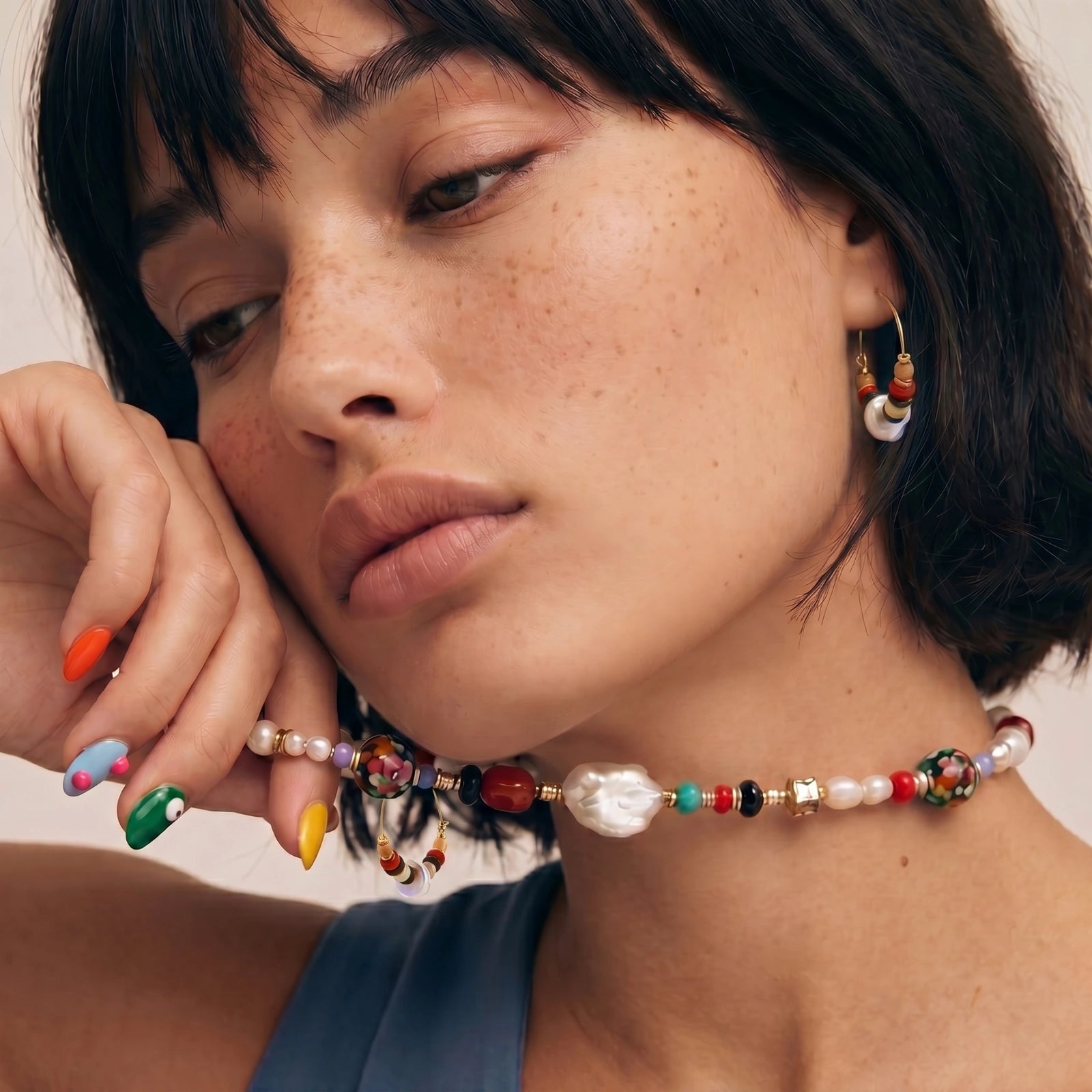 Pendientes apilados bohemios de perlas